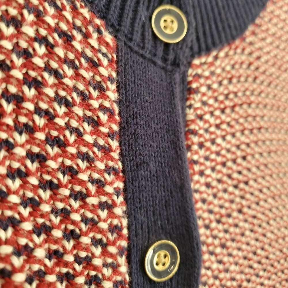 Tommy Hilfiger L 100% Cotton Knit Cardigan Sweater Nautical Stripe Red Navy Gold - Picture 11 of 12
